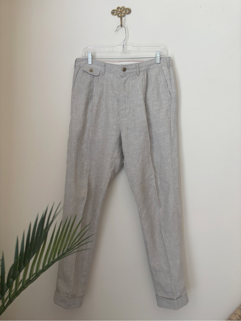 Alex Mill Men's Standard Slim-Fit Cropped Pleated Linen Trousers Sz 32 Neutrals